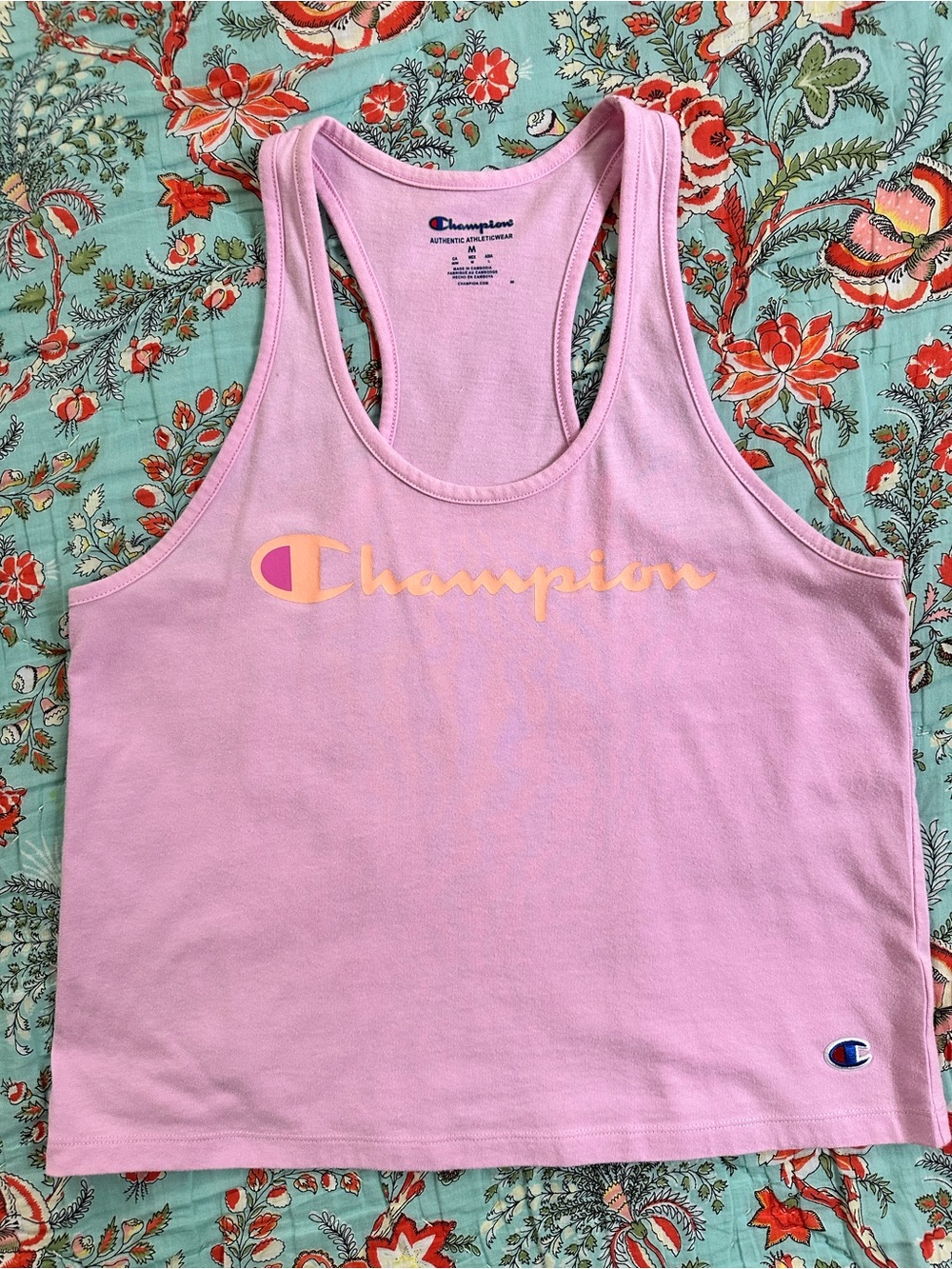 Champion Pink Tank Top with Orange Logo